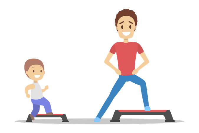 Father and son exercising  Illustration