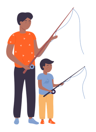 Father and son fishing  Illustration