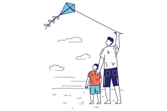 Father and son flying kit together Illustration