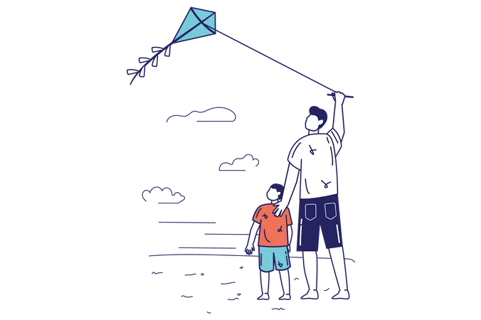 Father and son flying kit together Illustration