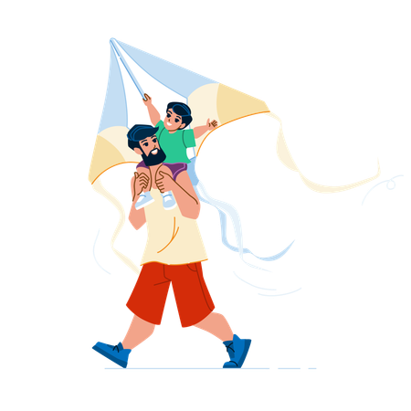 Father and son flying kite  Illustration