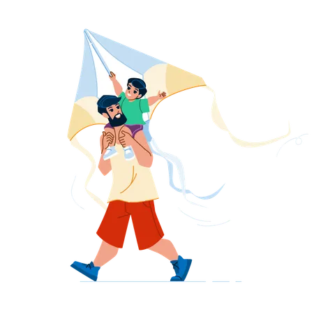 Father and son flying kite  Illustration