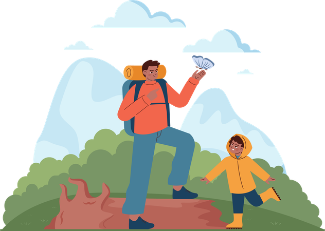 Father and son going for adventure trip  Illustration