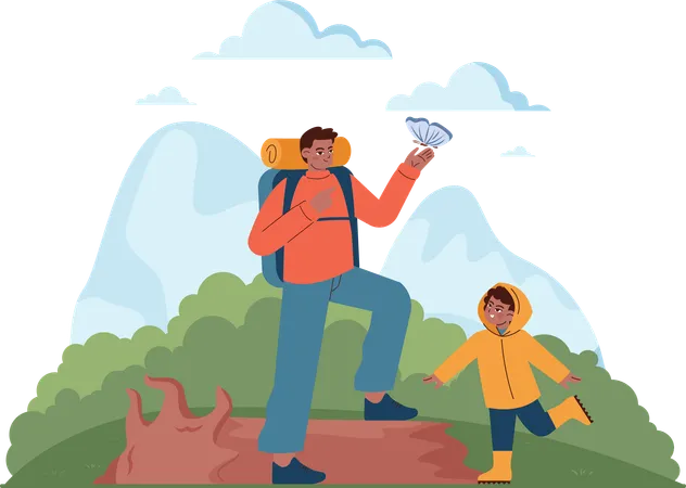 Father and son going for adventure trip  Illustration