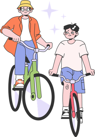Father and son going for bicycle ride  Illustration