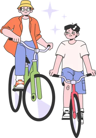 Father and son going for bicycle ride  Illustration