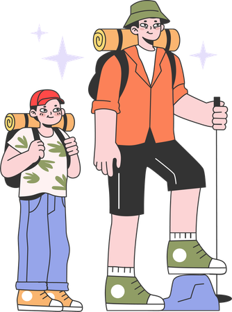 Father and son going for trekking  Illustration