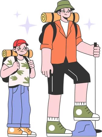 Father and son going for trekking  Illustration