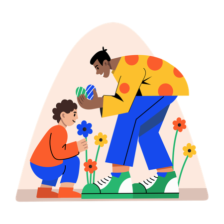 Father and son having easter fun  Illustration