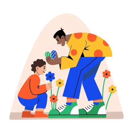 Father and son having easter fun  Illustration