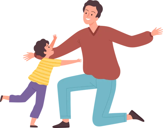Father and son hugging  Illustration