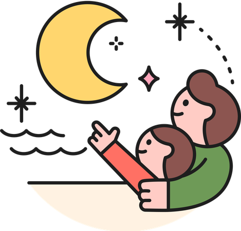 Father and son looking at moon  Illustration