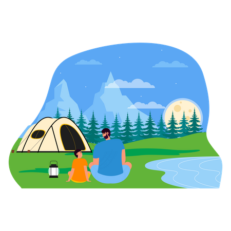 Father and son on adventure camping Illustration