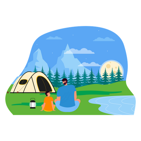 Father and son on adventure camping  Illustration