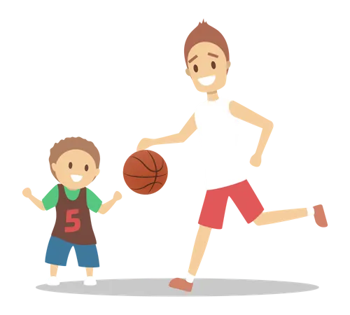 Father And Son Play Basketball Family Activity Sport Training Dad And Child Spend Time Together Smiling Parent Teach Kid Isolated Flat Vector Illustration Illustration