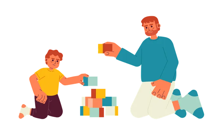 Father And Son Playing Flat Vector Spot Illustration Toddler Boy Building Pyramid With Dad 2 D Cartoon Characters On White For Web UI Design Parent Child Isolated Editable Creative Hero Image Illustration