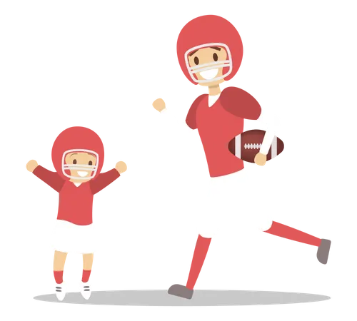Father and son playing american football Illustration