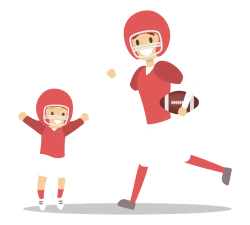 Father and son playing american football  Illustration