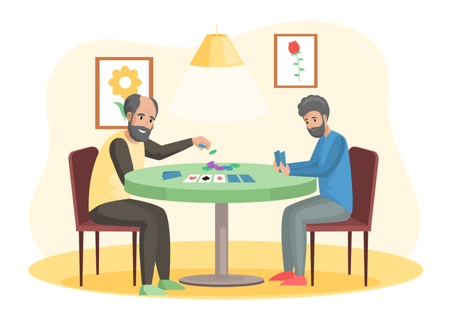 Father and son playing card game  Illustration