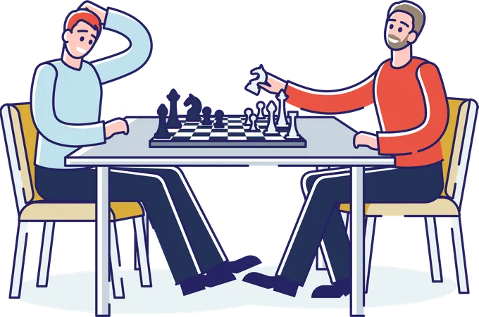 Father and son playing chess  Illustration