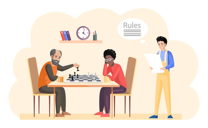 Father and son playing chess  Illustration