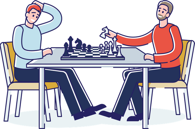 Father and son playing chess  Illustration