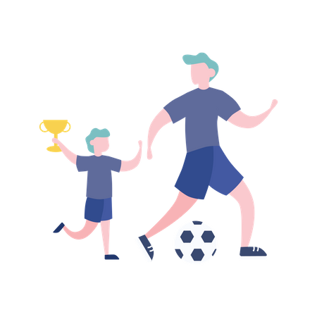 Father and son playing football Illustration