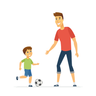 father and son playing soccer illustration svg