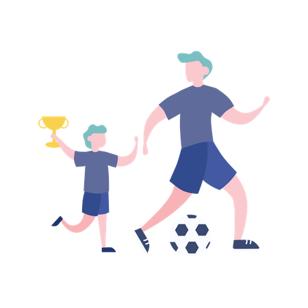 Father and son playing football  Illustration