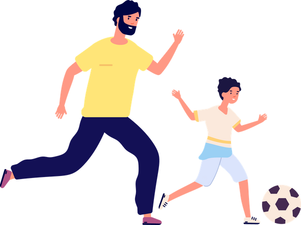 Father and son playing football  Illustration