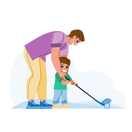 Father and son playing golf  イラスト