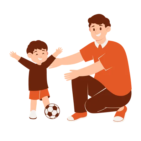 サッカーをする父と息子  イラスト