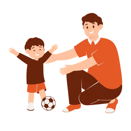 Father and son playing soccer  Illustration