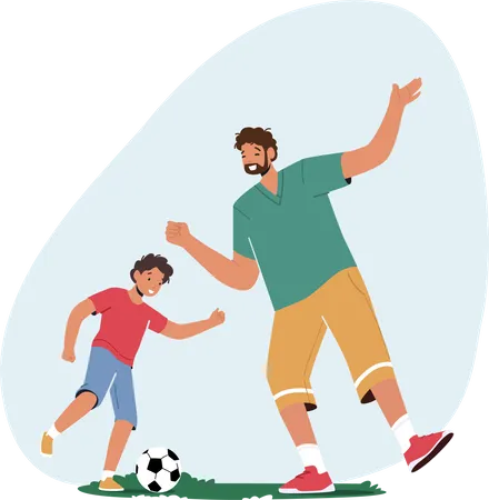 Father and Son Playing Soccerball Illustration