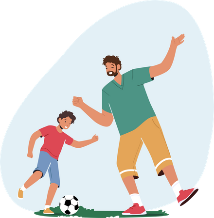 Father and Son Playing Soccerball  Illustration