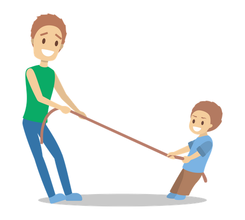 Father and son pull the rope against Illustration
