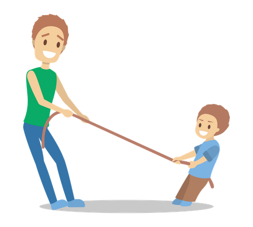 Father and son pull the rope against  Illustration