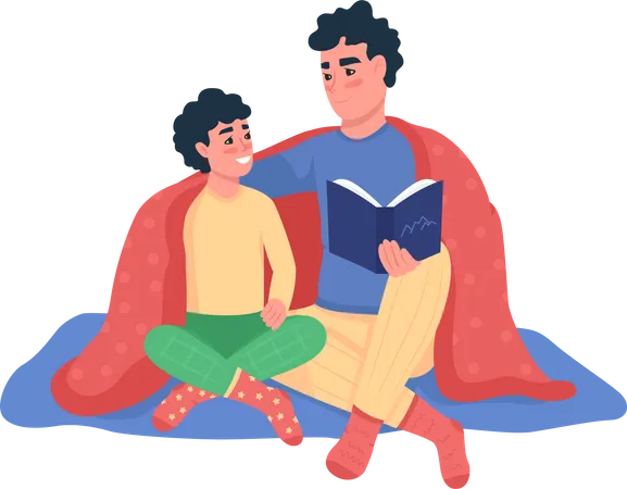 Father and son reading book Illustration