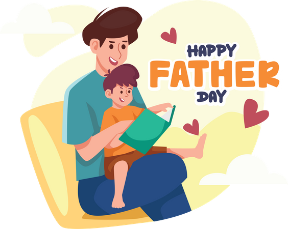 Father and son reading book  Illustration