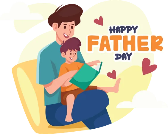Father and son reading book Illustration