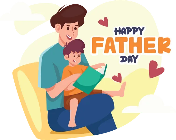 Father and son reading book  Illustration