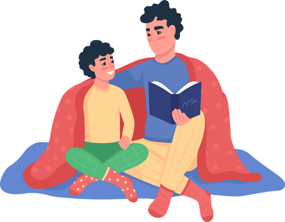 Father and son reading book  Illustration