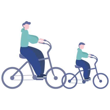 Father and son riding bicycle  Illustration