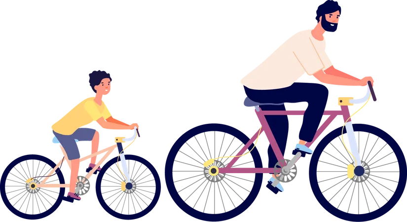 Father and son riding bicycle Illustration