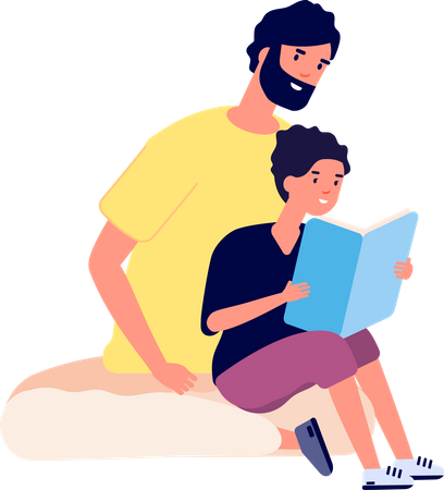 Father and son riding book Illustration