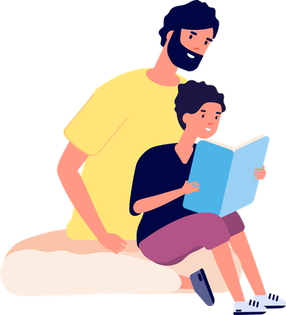 Father and son riding book  Illustration