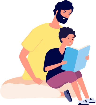 Father and son riding book  Illustration