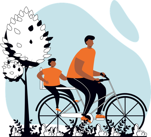 Father And son riding cycle  Illustration