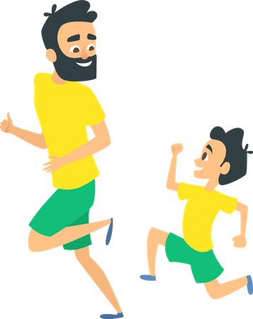 Father and son running together  Illustration