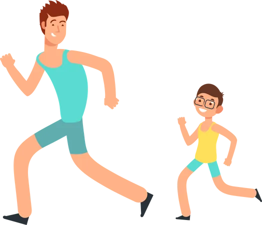 Father and son running together  Illustration